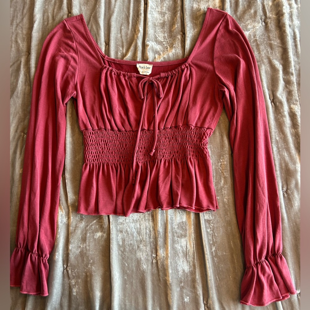 Wine Long Sleeve Blouse